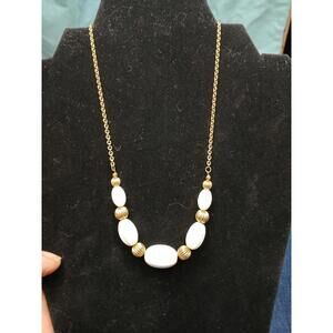 Avon Vtg 1980s Gold White Bead Necklace 16" Signed "Nantucket"
